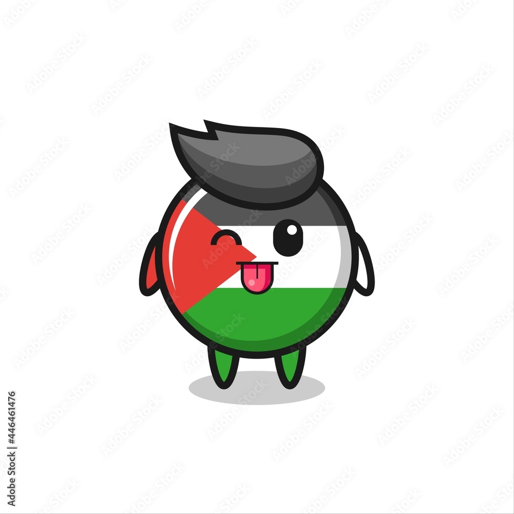 cute palestine flag badge character in sweet expression while sticking out her tongue