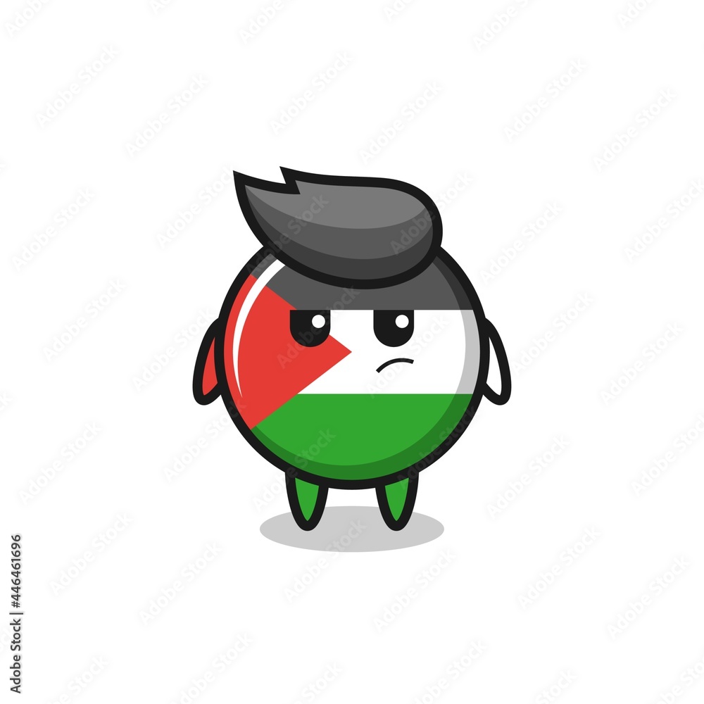 cute palestine flag badge character with suspicious expression
