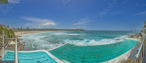 Panoramic view of Bondi Beach in Sydney with swimming pool during daytime © Aquarius