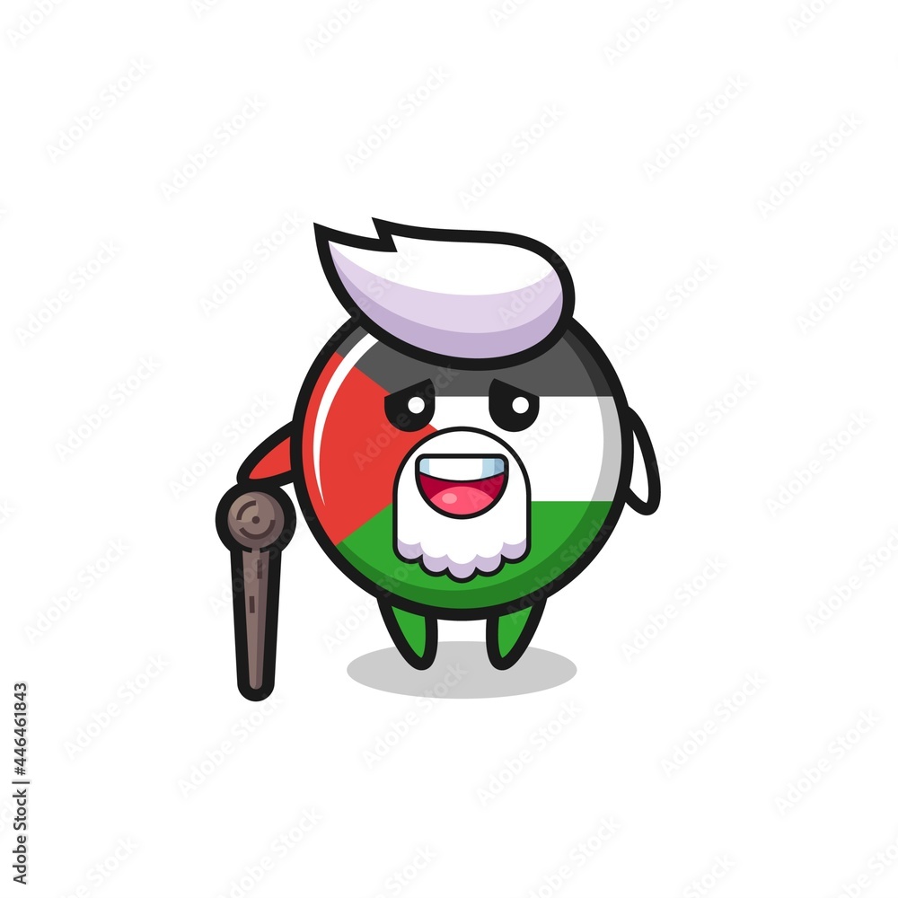 cute palestine flag badge grandpa is holding a stick