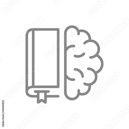 Book with brain line icon. Encyclopedia, education course symbol