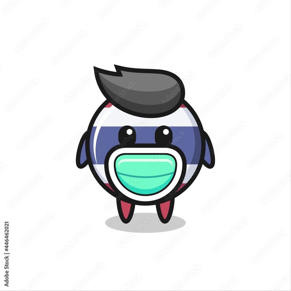 cute thailand flag badge cartoon wearing a mask