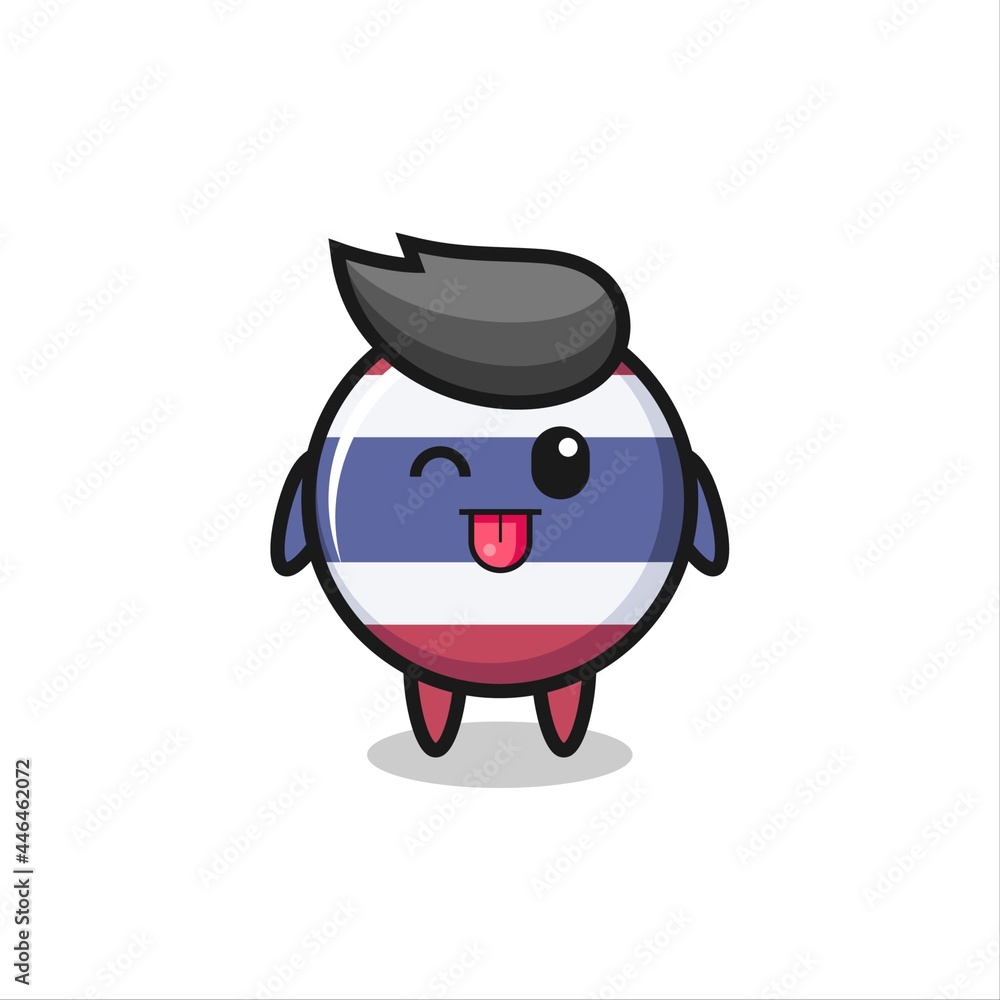 cute thailand flag badge character in sweet expression while sticking out her tongue