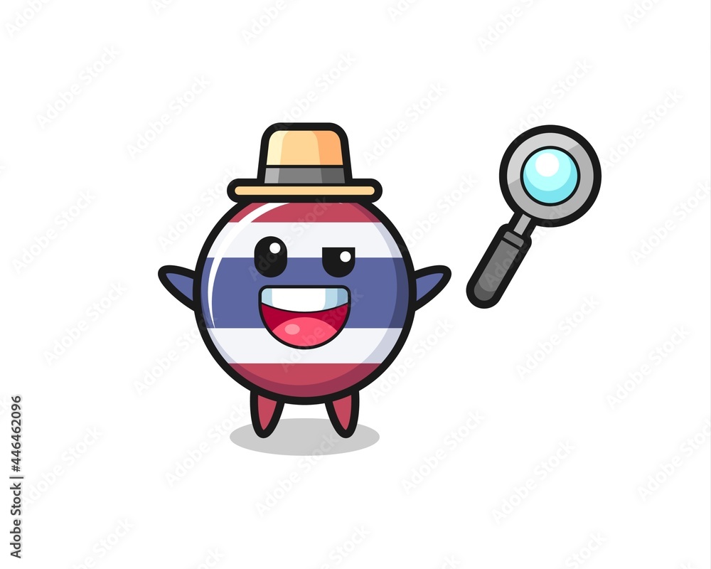 illustration of the thailand flag badge mascot as a detective who manages to solve a case