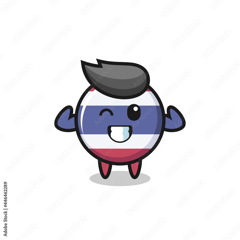 the muscular thailand flag badge character is posing showing his muscles