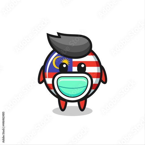 cute malaysia flag badge cartoon wearing a mask