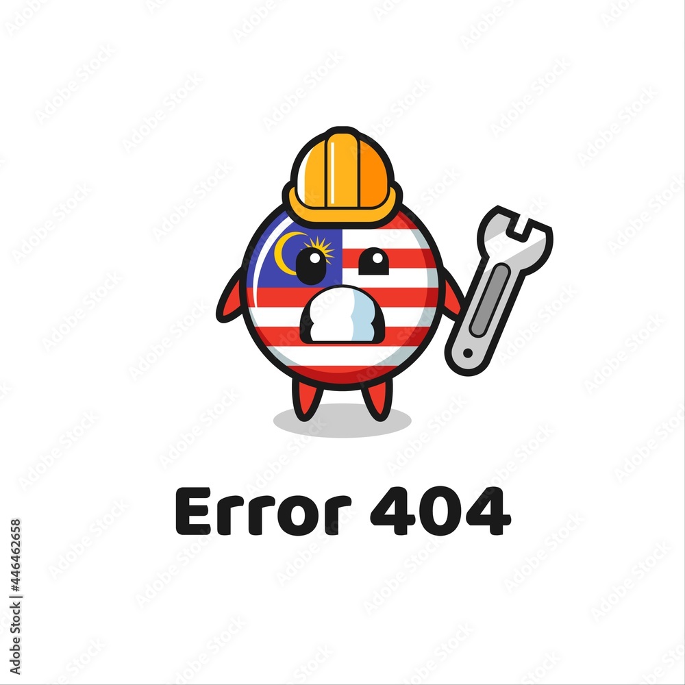 error 404 with the cute malaysia flag badge mascot