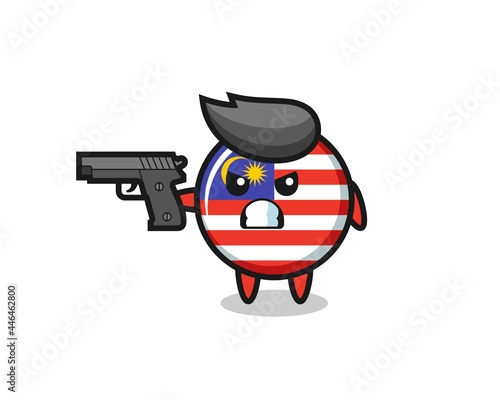 the cute malaysia flag badge character shoot with a gun