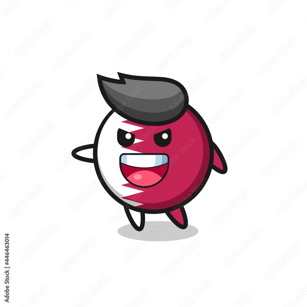 qatar flag badge cartoon with very excited pose