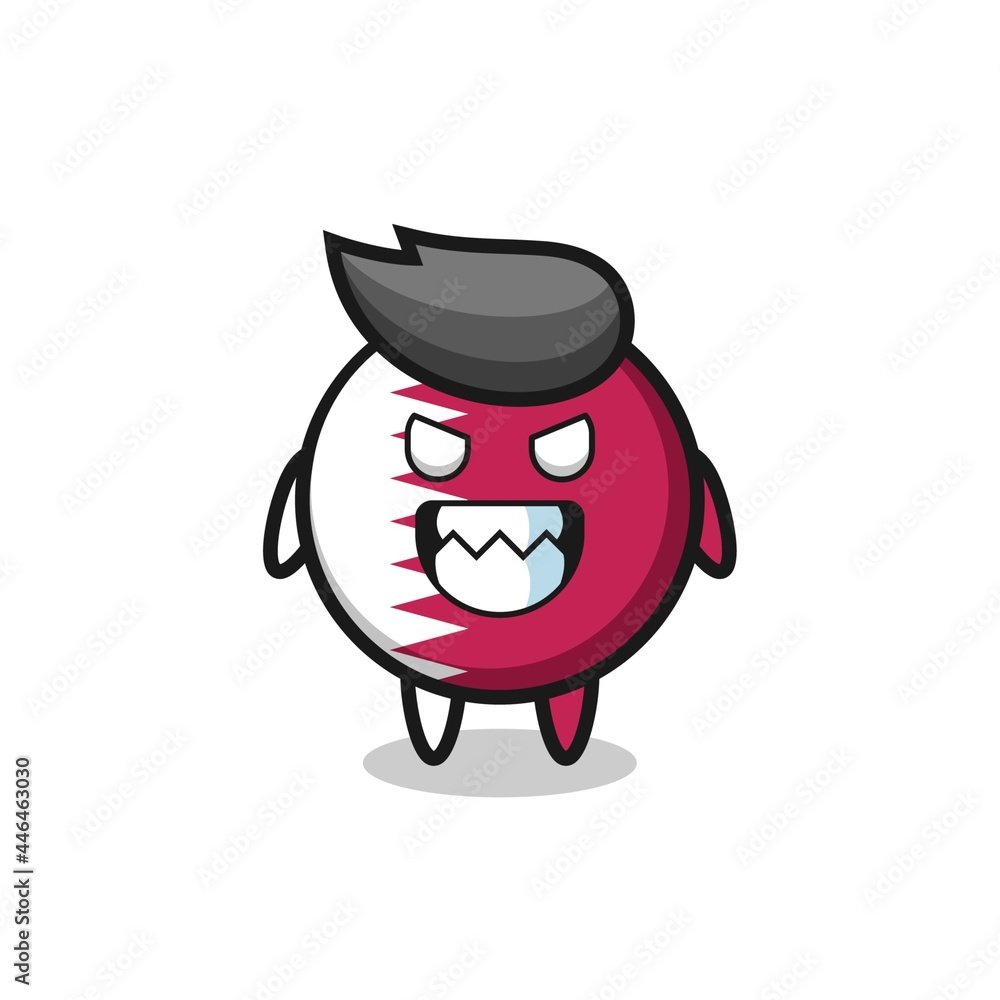 evil expression of the qatar flag badge cute mascot character