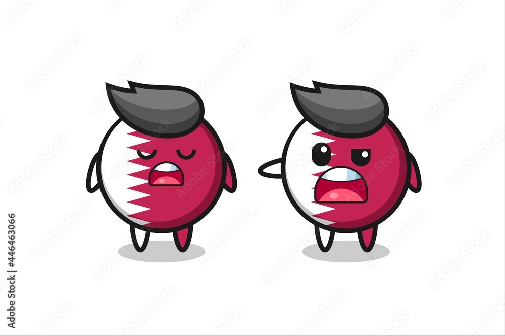 illustration of the argue between two cute qatar flag badge characters