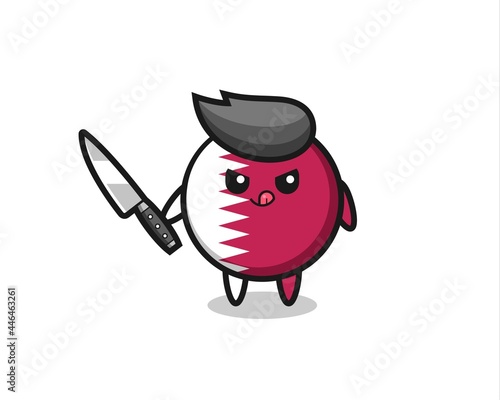 cute qatar flag badge mascot as a psychopath holding a knife