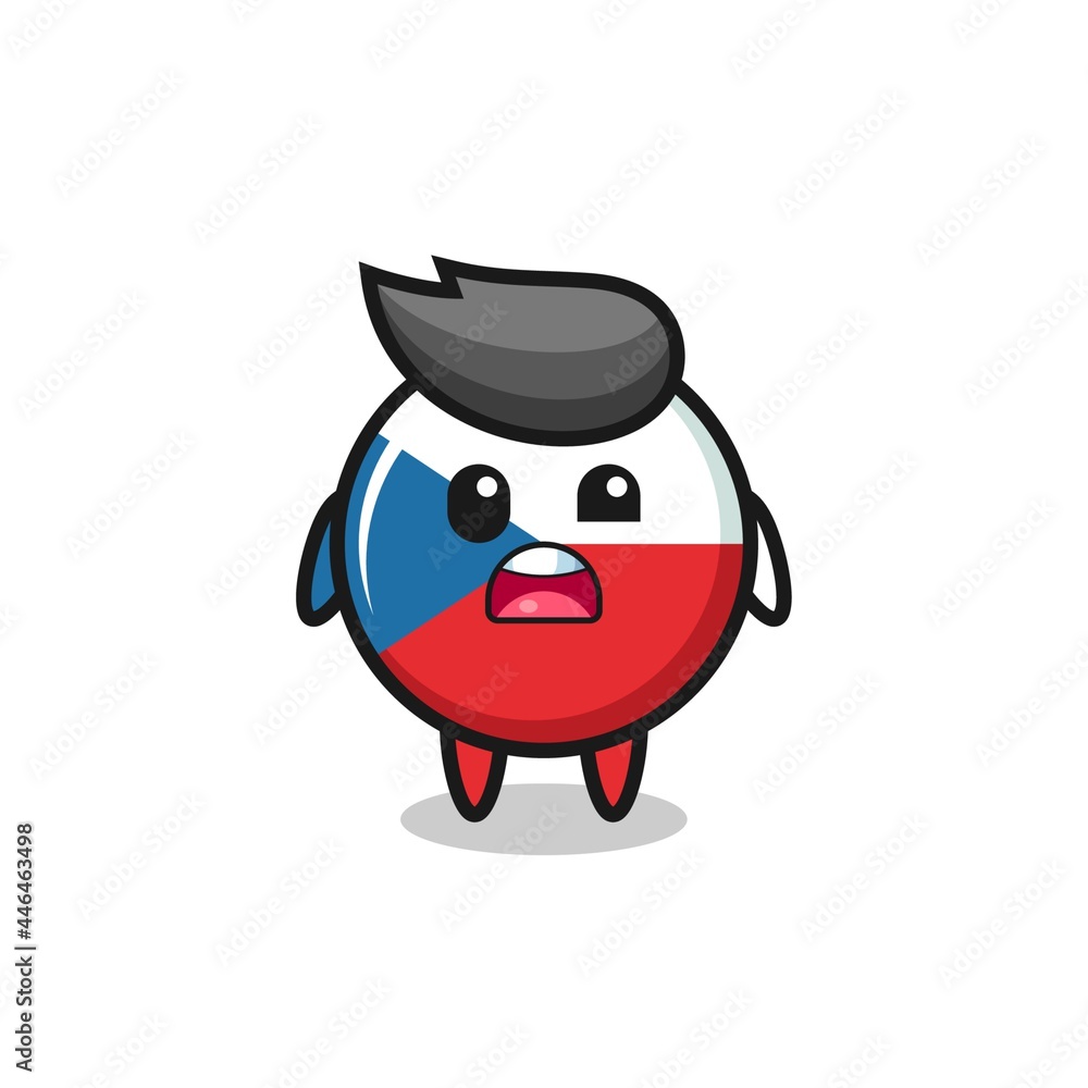 the shocked face of the cute czech republic flag badge mascot