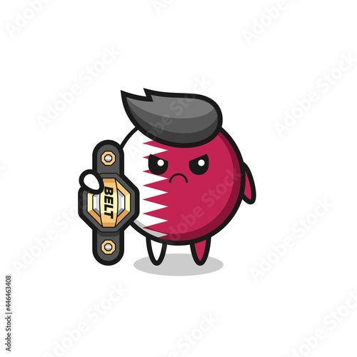 qatar flag badge mascot character as a MMA fighter with the champion belt
