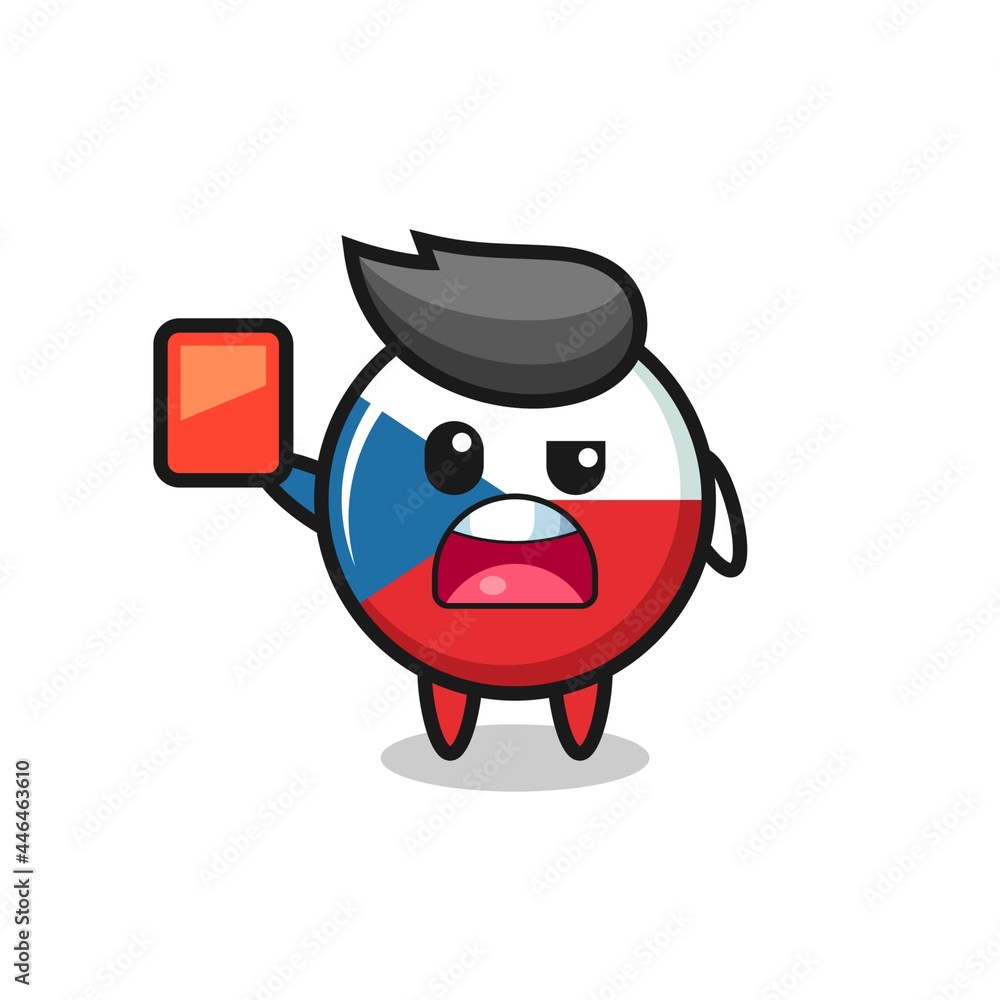 czech republic flag badge cute mascot as referee giving a red card