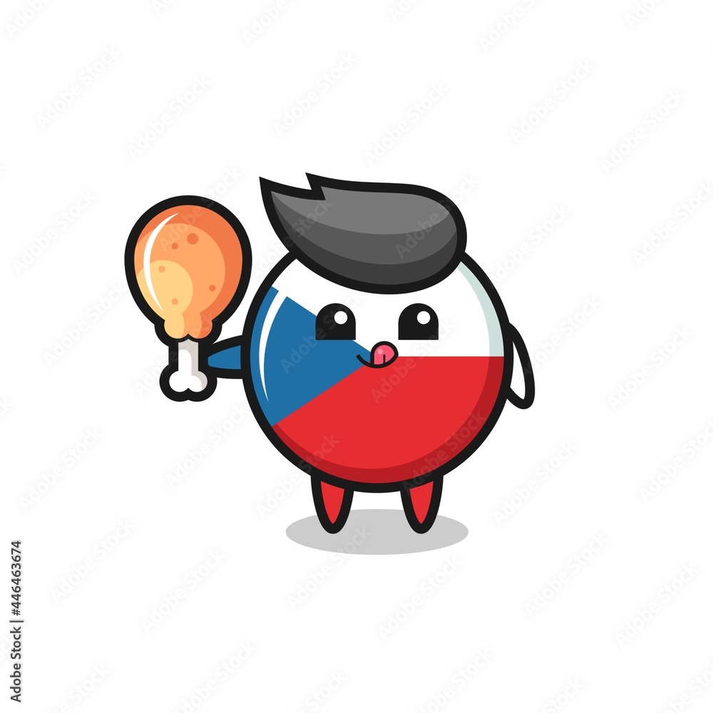 czech republic flag badge cute mascot is eating a fried chicken
