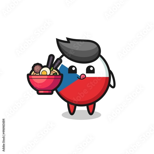 cute czech republic flag badge character eating noodles