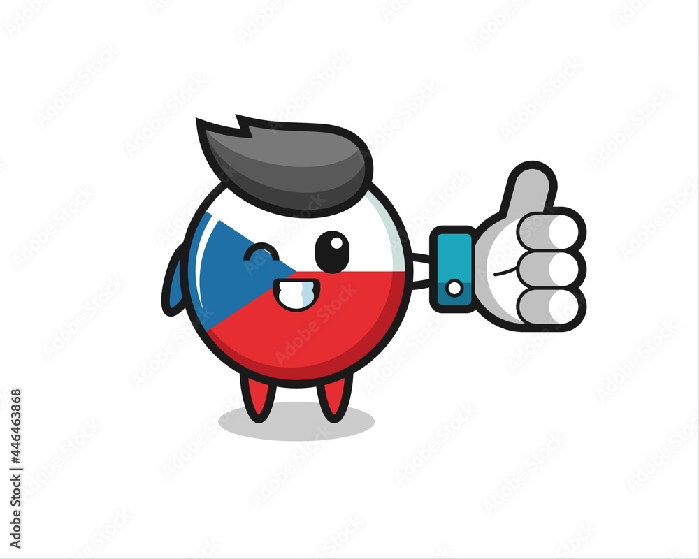 cute czech republic flag badge with social media thumbs up symbol