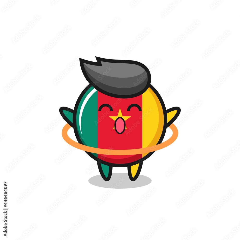 cute cameroon flag badge cartoon is playing hula hoop cute cameroon flag badge cartoon is playing hula hoop