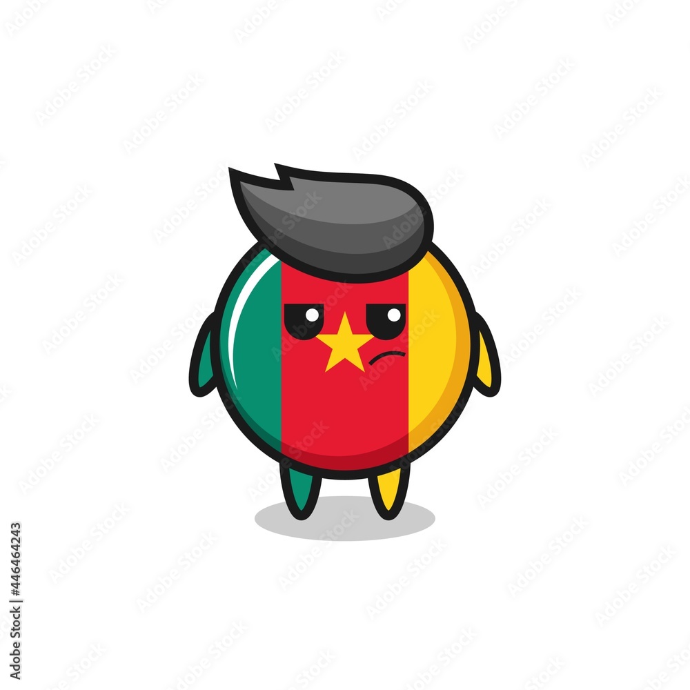 cute cameroon flag badge character with suspicious expression