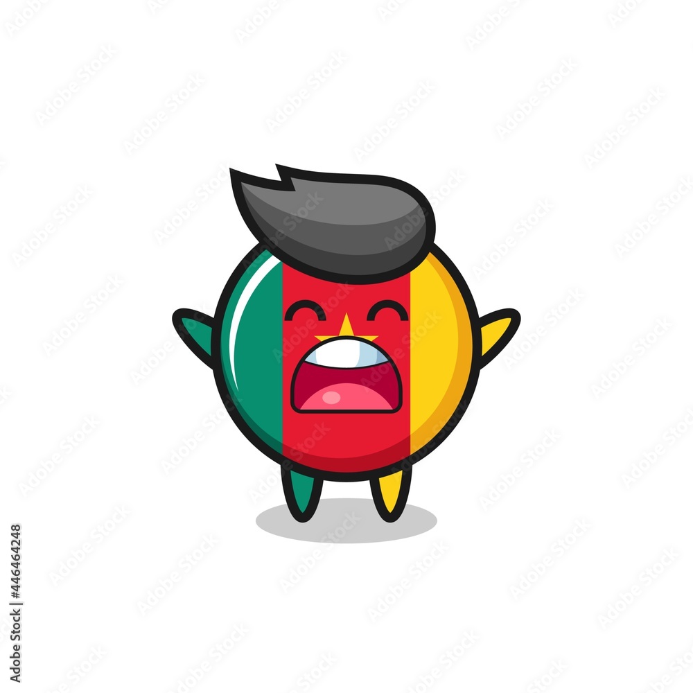 cute cameroon flag badge mascot with a yawn expression