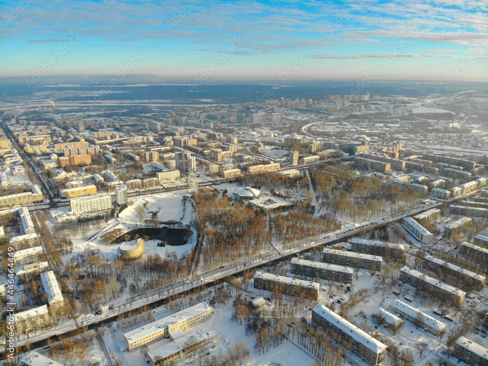 Aerial view of the park in winter (Kirov, Russia)