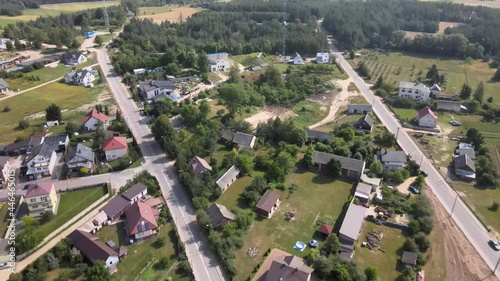 Top view of the town  of Suraż on the Narew River.Landscape of the meandering Narew River in its valley,where the Narew National Park begins. photo