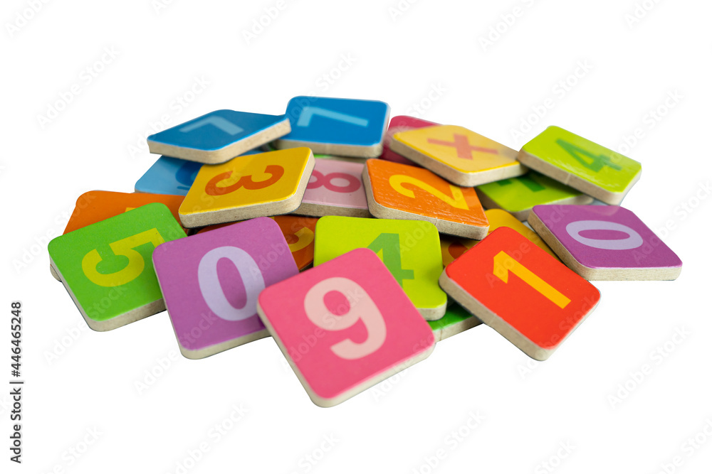 Naklejka premium Math number colorful on white background, education study mathematics learning teach concept.