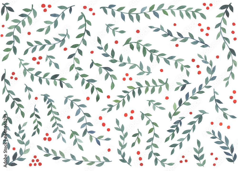 Set of twigs and berries hand-drawn in watercolor. High quality aquael illustration isolated on white background Set of twigs and berries hand-drawn in watercolor. High quality aquael illustration isolated on white background