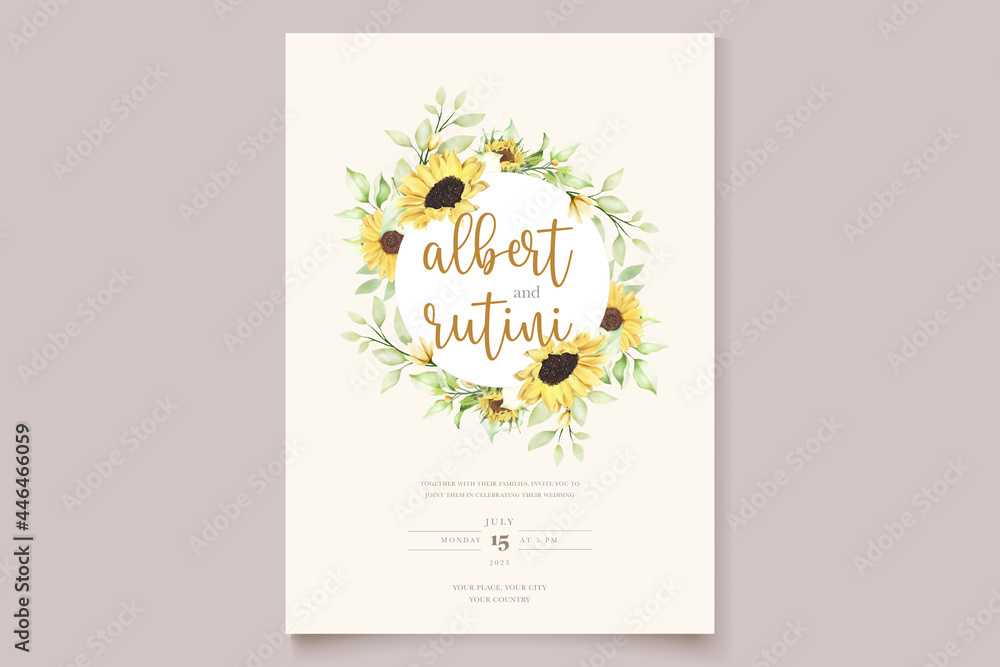 wedding card with hand drawn watercolor sunflower wedding card with hand drawn watercolor sunflower