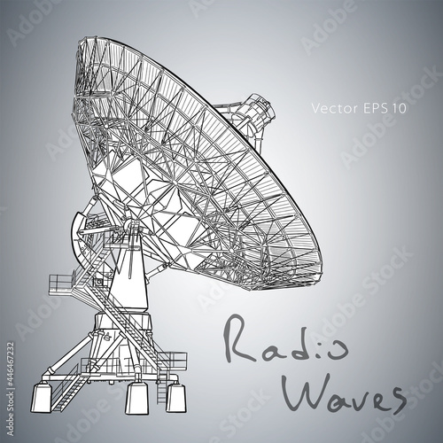 Radio telescope dishes antenna. Vector sketch draw