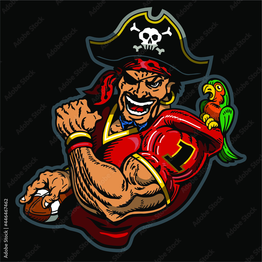 pirates football player mascot holding ball for school, college or league pirates football player mascot holding ball for school, college or league