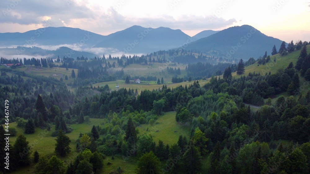 Aerial view of the mountains in Transylvania.