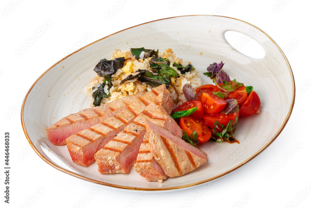 Grilled pork chop and rice with sauce Grilled pork chop and rice with sauce