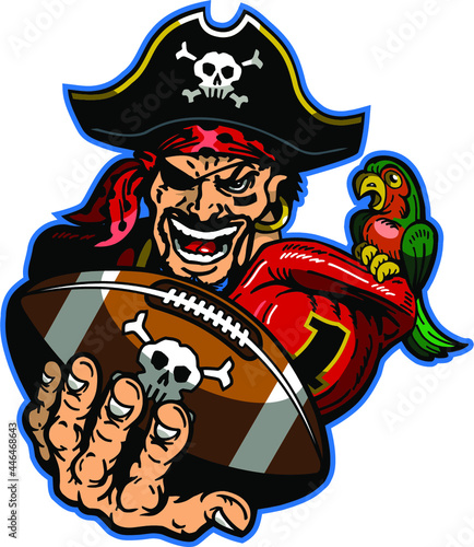 pirates football player mascot holding ball for school, college or league
