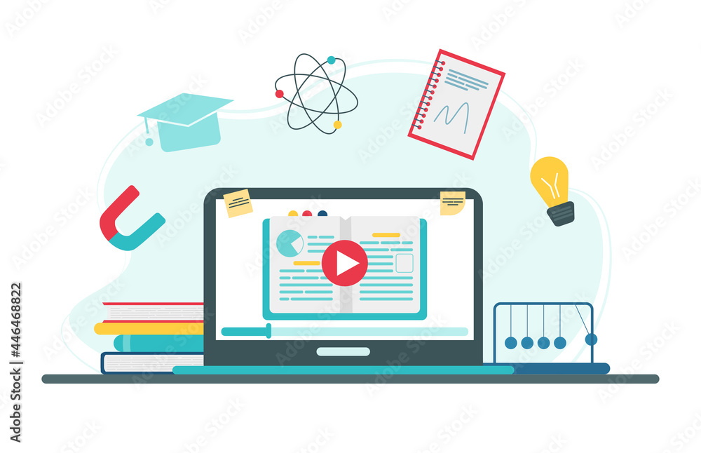 Online education concept. Physics school subject online education service or platform. Illustration in flat style Online education concept. Physics school subject online education service or platform. Illustration in flat style