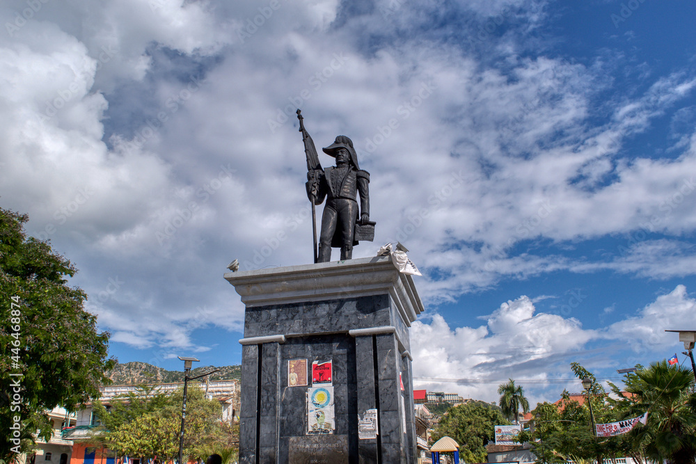 Jean-Jacques Dessalines Statue in front of Cathédrale Notre-Dame du  Cap-Haitien Stock Photo | Adobe Stock