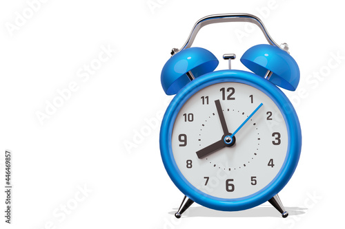 3d illustration of blue retro alarm clock with arrow isolated photo