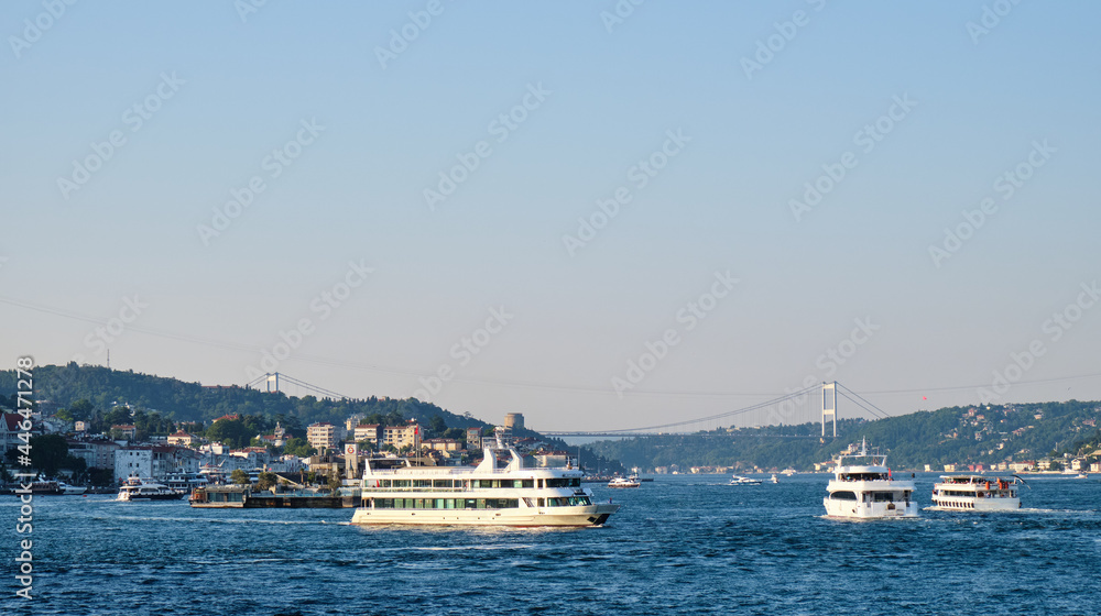Istanbul. View of the Bosphorus and Rumeli Hisar with the Fatih Sultan Mehmet Bridge