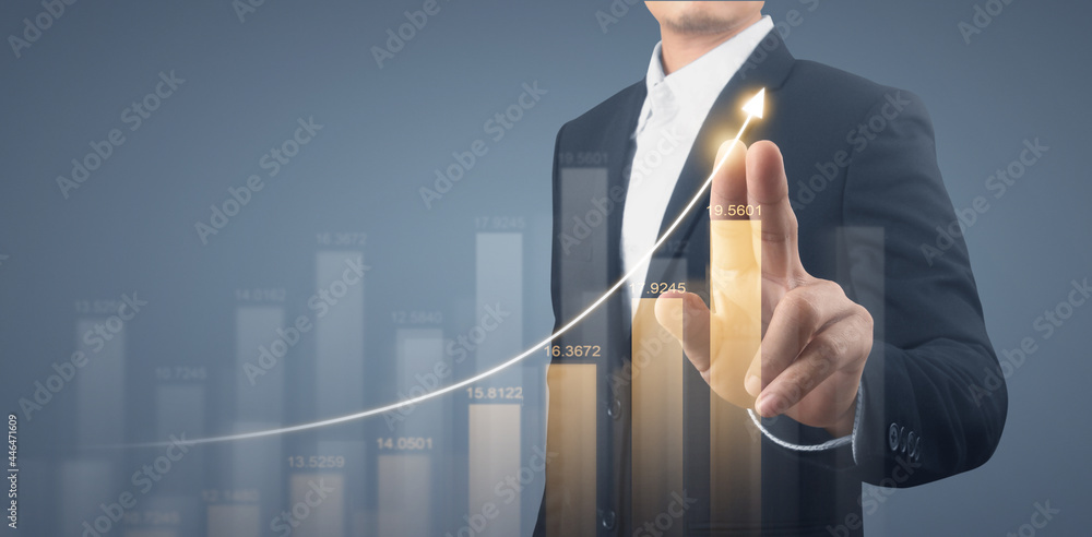 Businessman plan graph growth increase of chart positive indicators Businessman plan graph growth increase of chart positive indicators