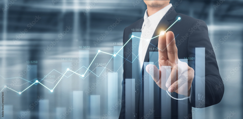 Businessman plan graph growth increase of chart positive indicators Businessman plan graph growth increase of chart positive indicators
