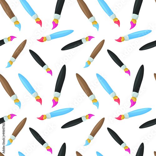 Art Brushes Icon Emoji Pattern. Tool Paint Seamless Background Symbols. Doodle Emoticon Illustration Design Vector.