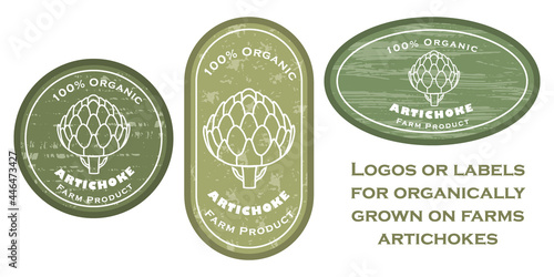 Three logo patches with artichoke and texture