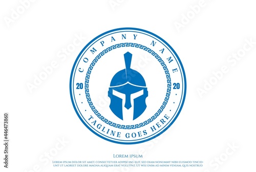 Retro Vintage Circular Coin or Medallion with Sparta Spartan Helmet for Greek Warrior Logo Design Vector