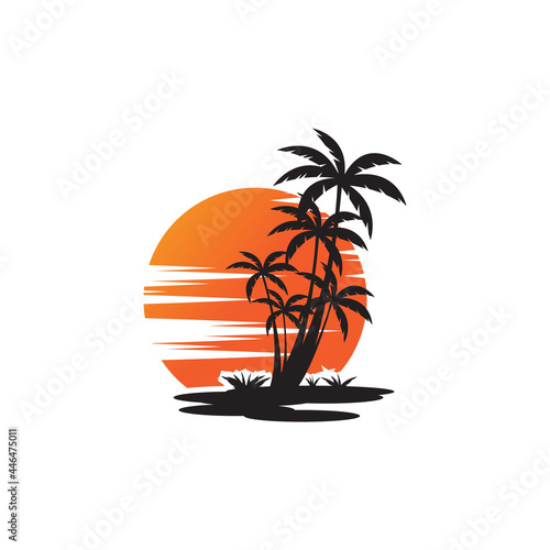 Palm Tree Beach Silhouette for Hotel Restaurant Vacation Holiday Travel logo design