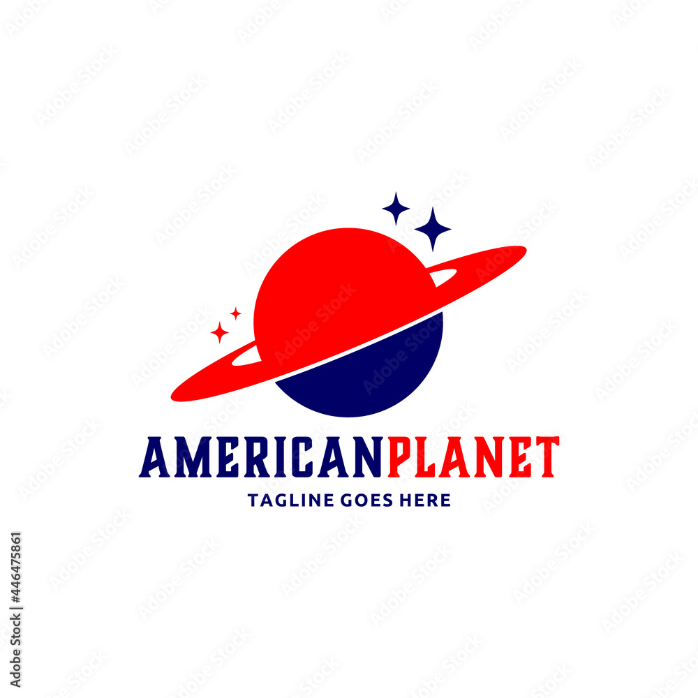 American Red and Blue Planet with Ring Vector Illustration, Galaxy Space Business Concept