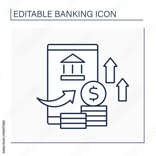 Overdraft line icon. Exceeding credit limit. Deficit in bank account. Banking functions concept. Isolated vector illustration. Editable stroke