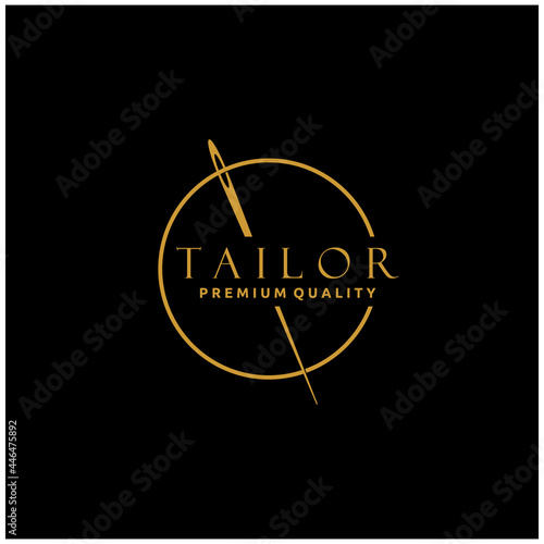 Tailor's Vector Logo Design, Needle Gold Color, Textile Emblem