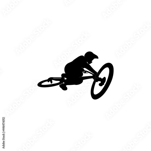 Silhouette Mountain Bike BMX Jump in Flat Style Logo Design Vector