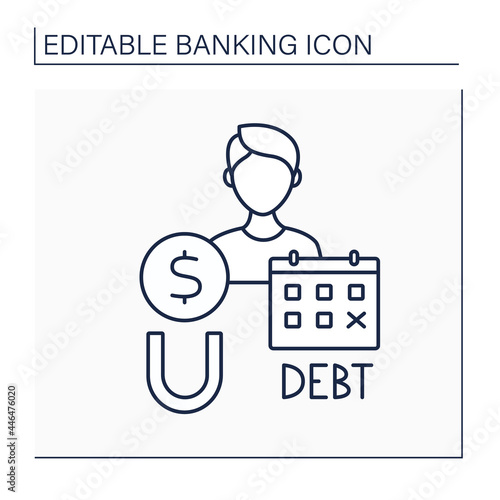 Debt collector line icon. Agency recovering money owed on delinquent accounts.Banking functions concept. Isolated vector illustration. Editable stroke